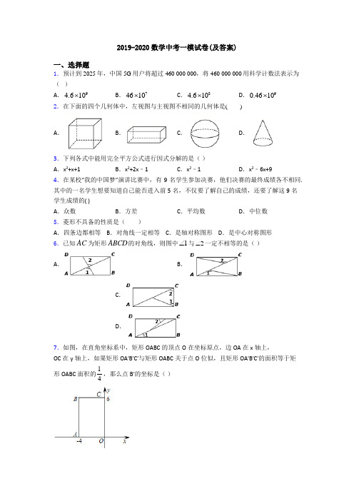 2019-2020数学中考一模试卷(及答案)