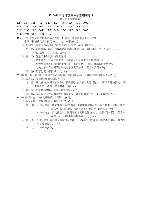 2015-2016高一徐州历史参考答案