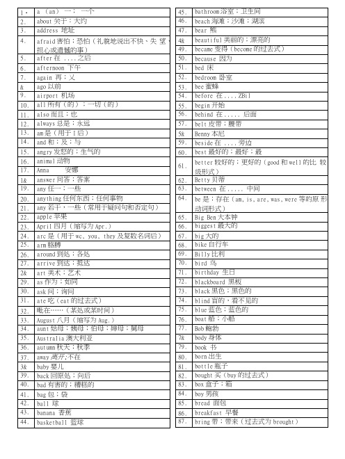 冀教版小学英语3-6年级下学期全面单词.doc