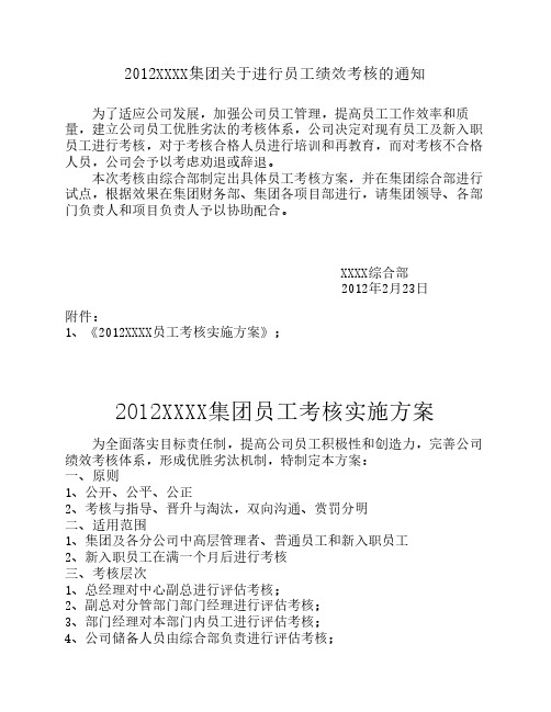 2012XXXX集团关于进行员工绩效考核的通知
