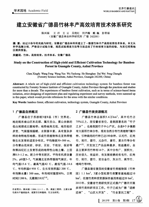 建立安徽省广德县竹林丰产高效培育技术体系研究