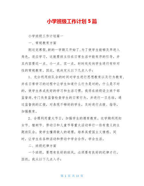 小学班级工作计划5篇