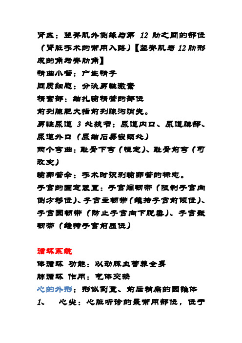 正常人体解剖学部分重点