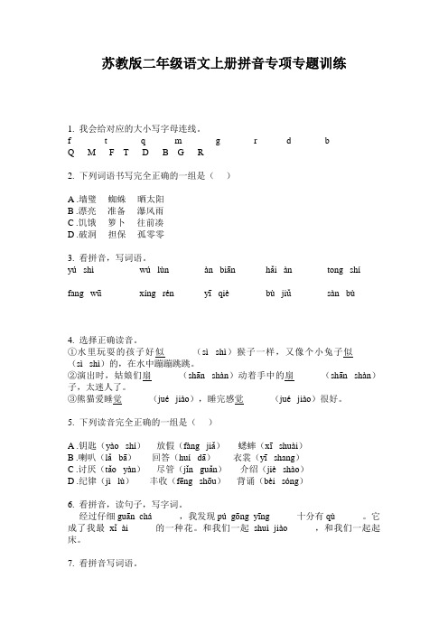 苏教版二年级语文上册拼音专项专题训练