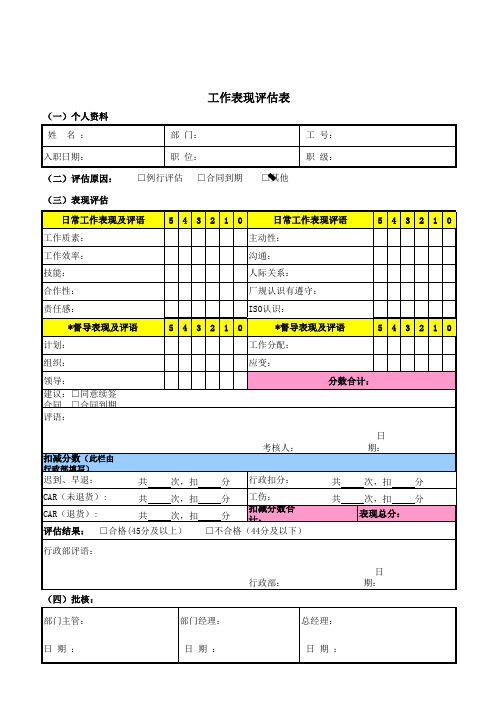 工作表现评估表