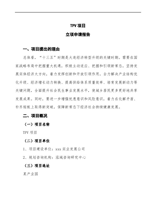 TPV项目立项申请报告(模板可编辑)
