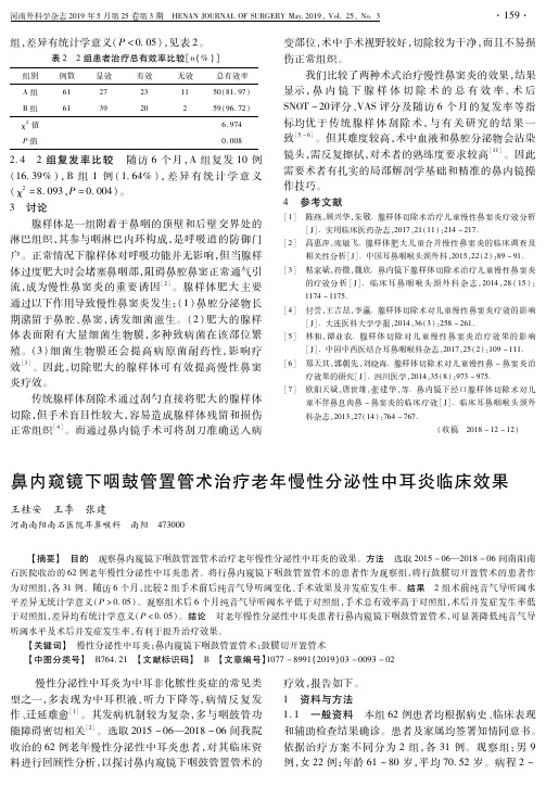 鼻内窥镜下咽鼓管置管术治疗老年慢性分泌性中耳炎临床效果