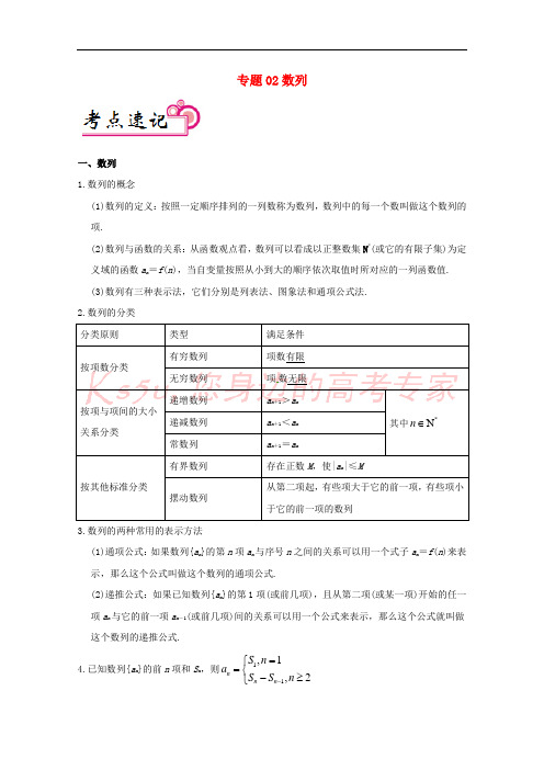 备战2018年高考数学 解答题高分宝典 专题02 数列(考点速记)理