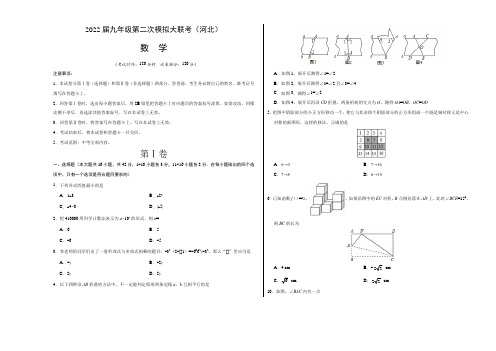2021年4月2021届九年级第二次模拟联考数学卷(河北卷)