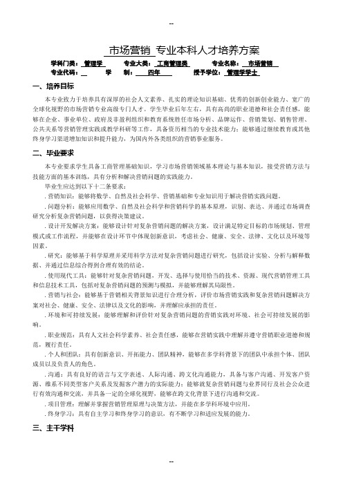 市场营销专业培养方案河海大学
