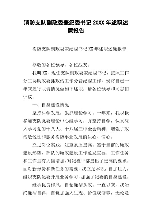 消防支队副政委兼纪委书记20xx年述职述廉报告