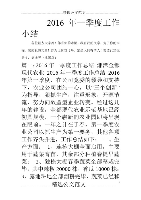 2016年一季度工作小结