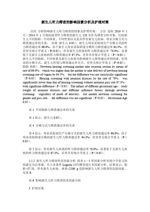 新生儿听力筛查的影响因素分析及护理对策