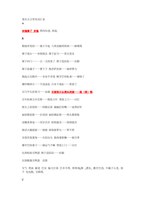 重庆话常用词汇表