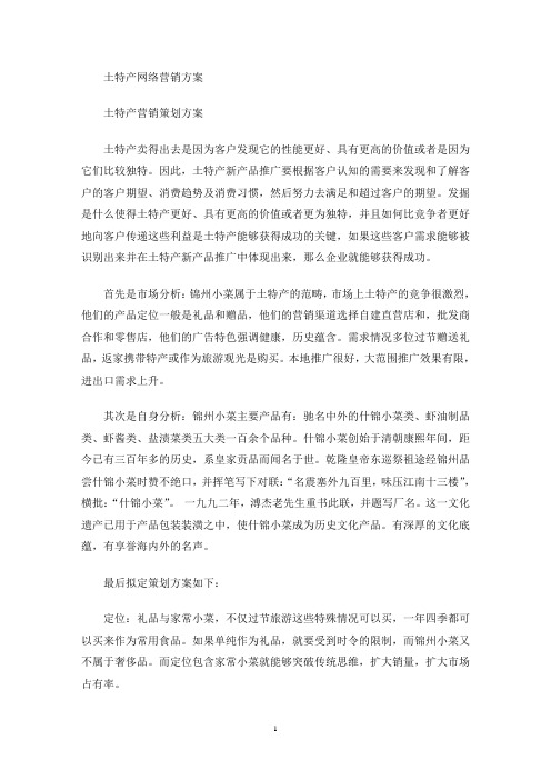 最新土特产网络营销方案