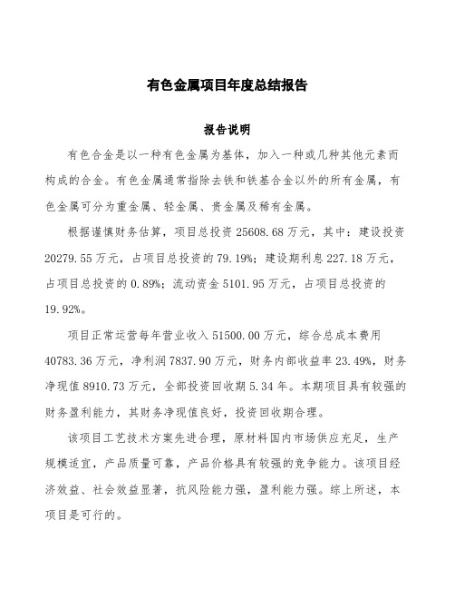 有色金属项目年度总结报告