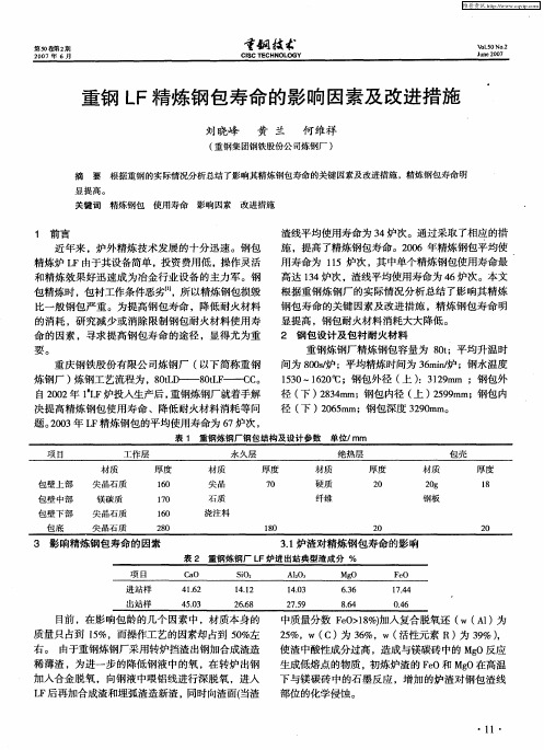重钢LF精炼钢包寿命的影响因素及改进措施
