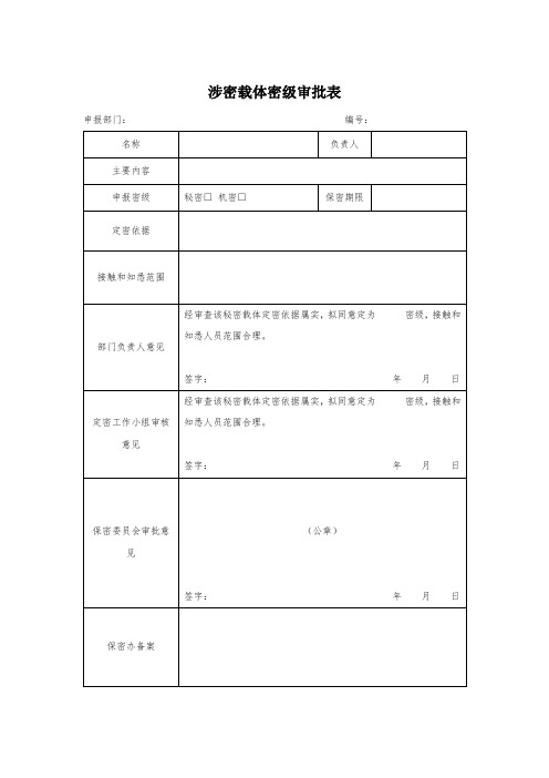 涉密载体密级审批表
