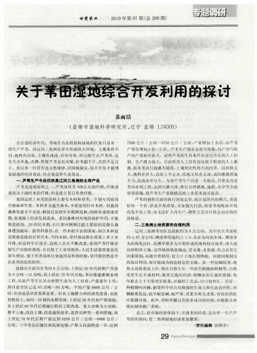 关于苇田湿地综合开发利用的探讨