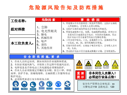 现场危险源风险点安全告知卡、告知牌