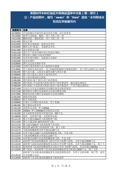 美国关税清单340亿