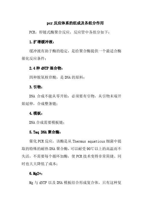 pcr反应体系的组成及各组分作用
