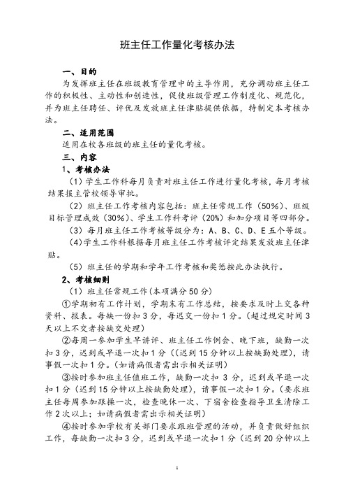 班主任工作量化考核办法