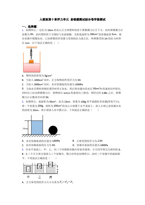 人教版第十章浮力单元 易错题测试综合卷学能测试