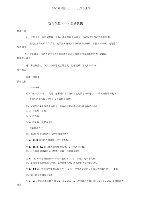 六年级数学下册数与代数数的认识教案冀教版.doc