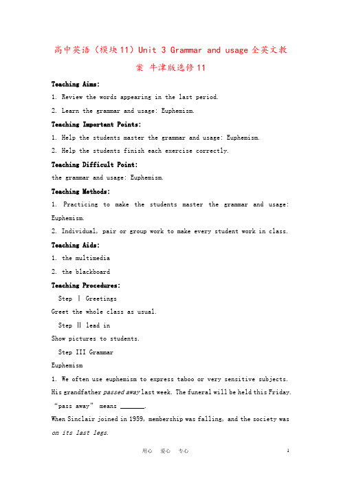 高中英语(模块11)Unit 3 Grammar and usage全英文教案 牛津版选修11