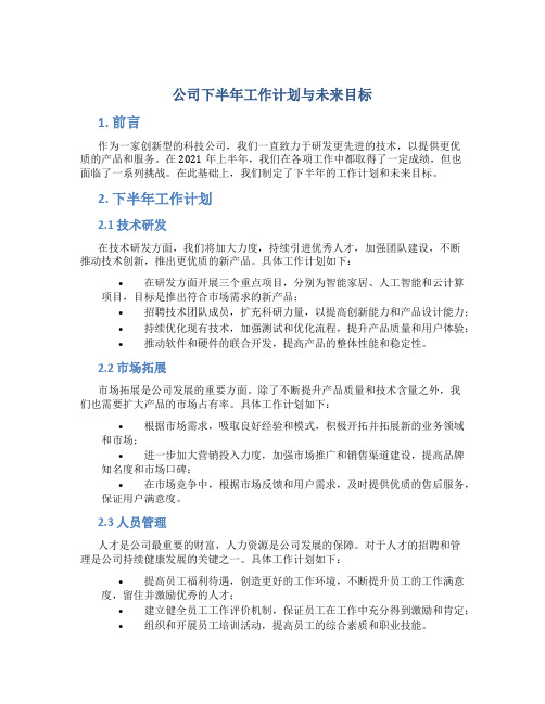 公司下半年工作计划与未来目标