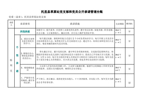 托里县草原站党支部和党员公开承诺管理台账