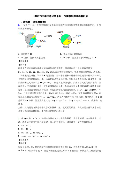 上海市西中学中考化学最后一次模拟压题试卷解析版