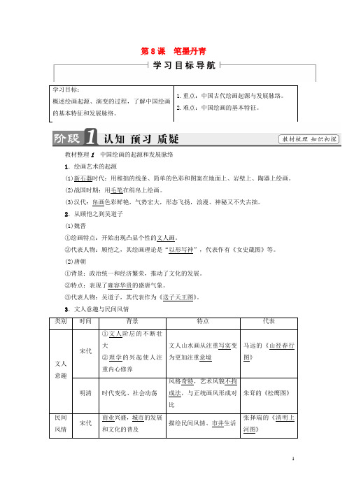 高中历史 第2单元 中国古代文艺长廊 第8课 笔墨丹青学案 岳麓版必修3