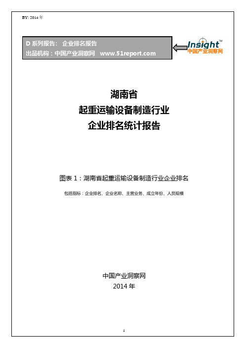湖南省起重运输设备制造行业企业排名统计报告