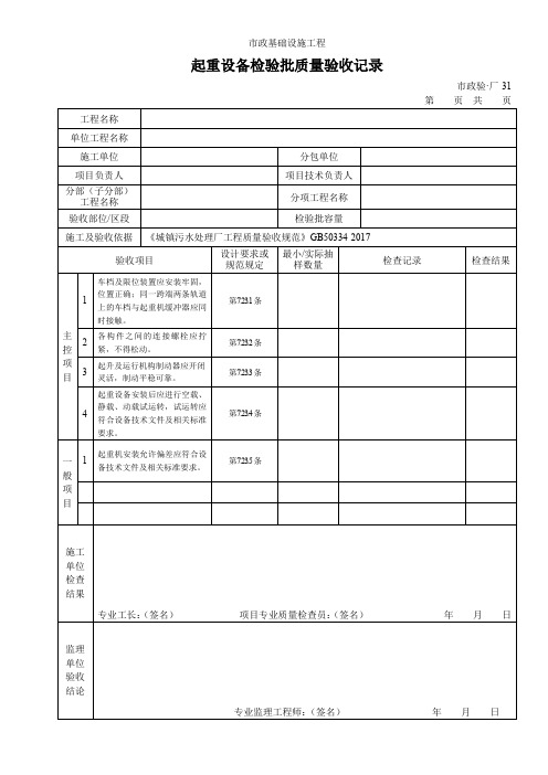 起重设备检验批质量验收记录