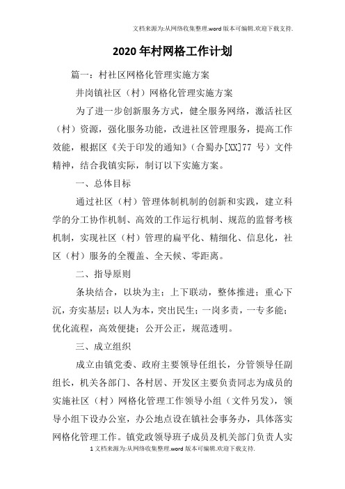 2020年村网格工作计划