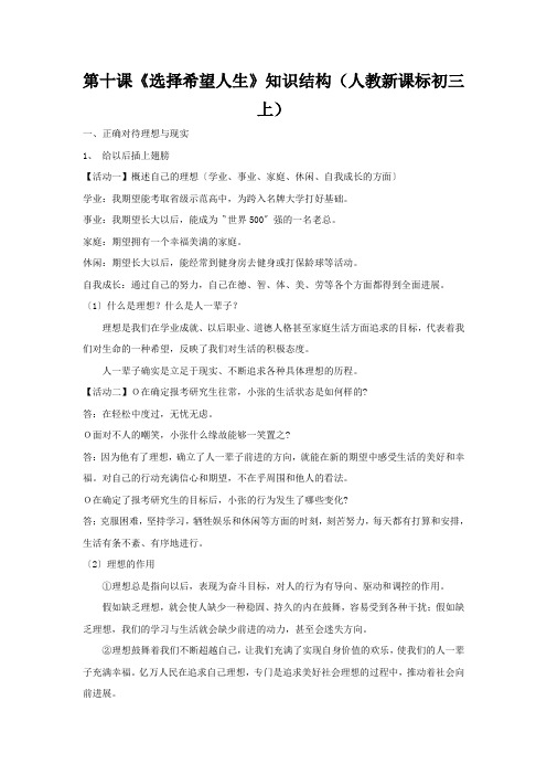 第十课《选择希望人生》知识结构(人教新课标初三上)