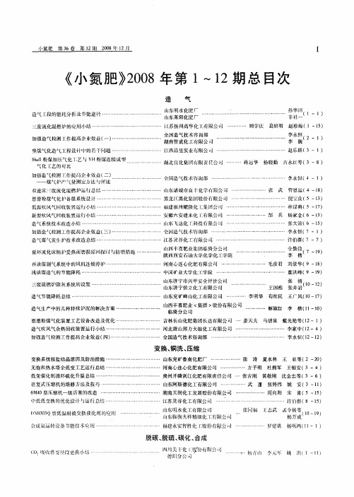 《小氮肥》2008年第1～12期总目次