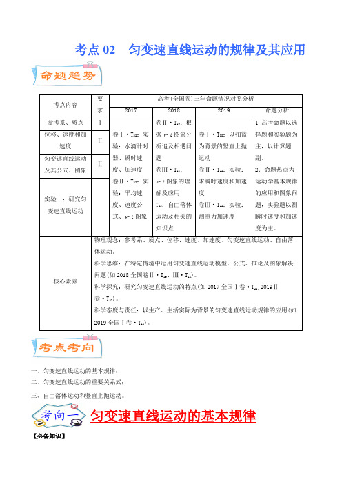 考点02 匀变速直线运动的规律及其应用(考点详解)-备战2021年高考物理一轮复习考点微专题