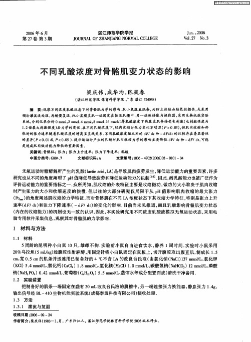 不同乳酸浓度对骨骼肌变力状态的影响