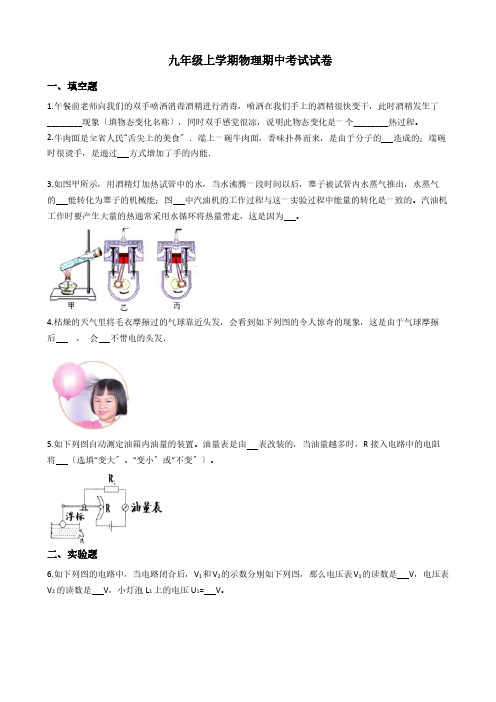 河南省南阳市九年级上学期物理期中考试试卷附答案解析