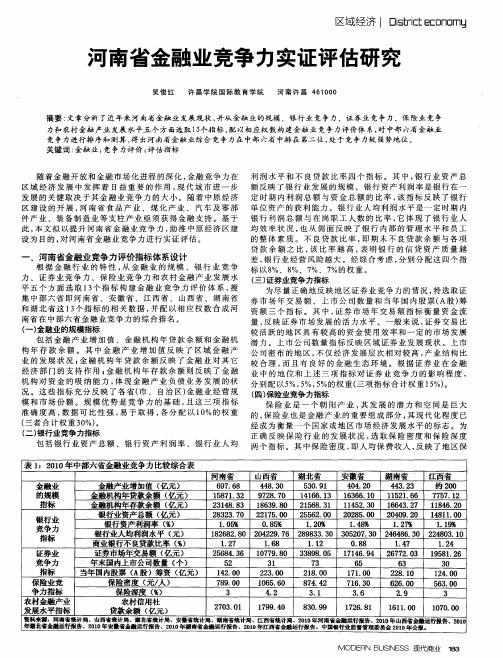 河南省金融业竞争力实证评估研究