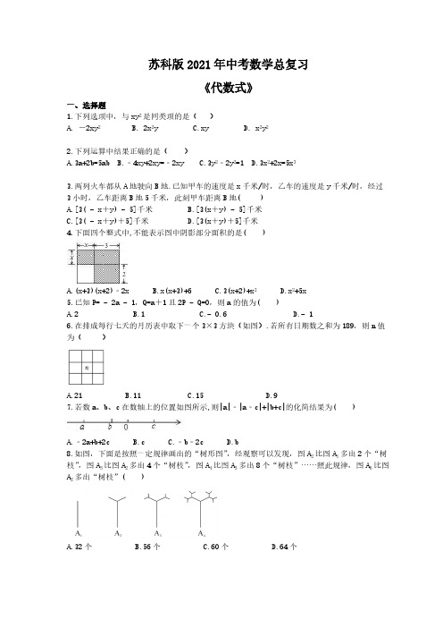 苏科版2021年中考数学总复习《代数式》(含答案) 