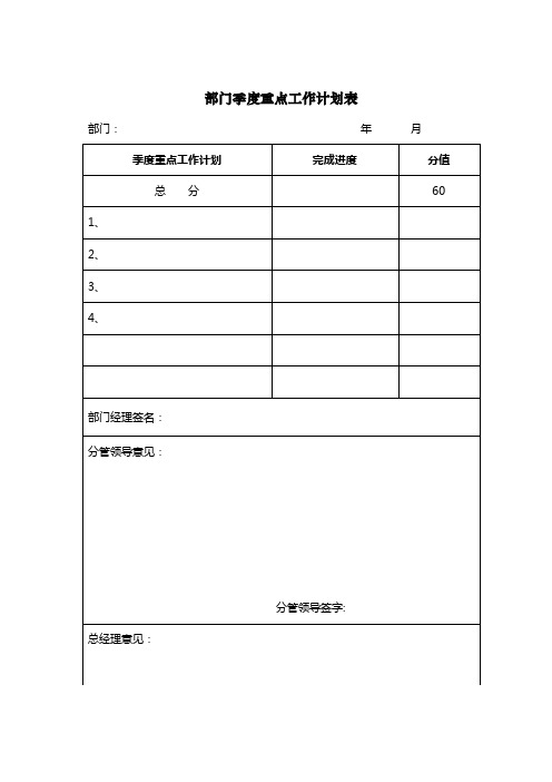 部门月度重点工作计划表