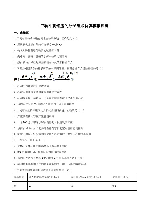 2018届高考生物三轮冲刺细胞的分子组成仿真模拟生物试题(原卷版)