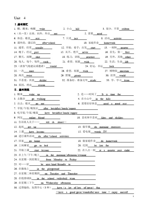 牛津英语 7A Unit  4 单词、短语、句型总结