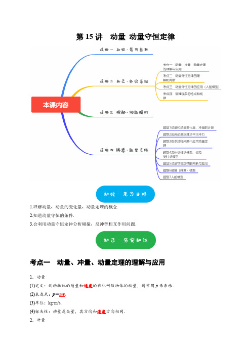 第15讲 动量 动量守恒定律(教师版) 2025届高考物理一轮复习考点精讲精练(全国通用)