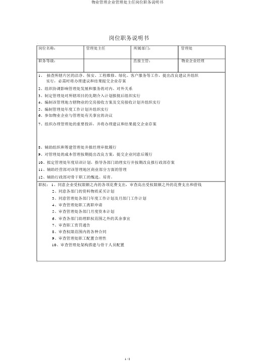 物业管理公司管理处主任岗位职务说明书
