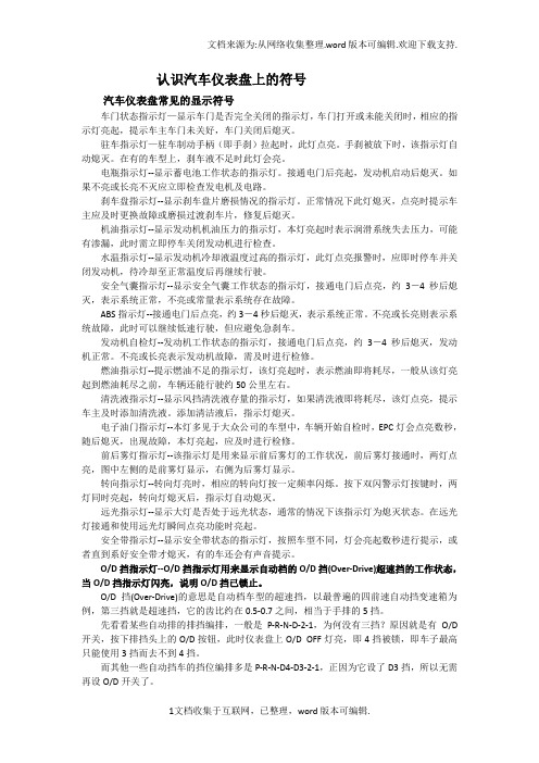 认识汽车仪表盘上的符号